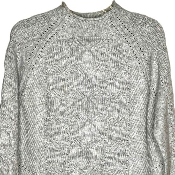 Talbots Cable Knit Sweater Rolled High Neck - Gray/White - M - Picture 2 of 7